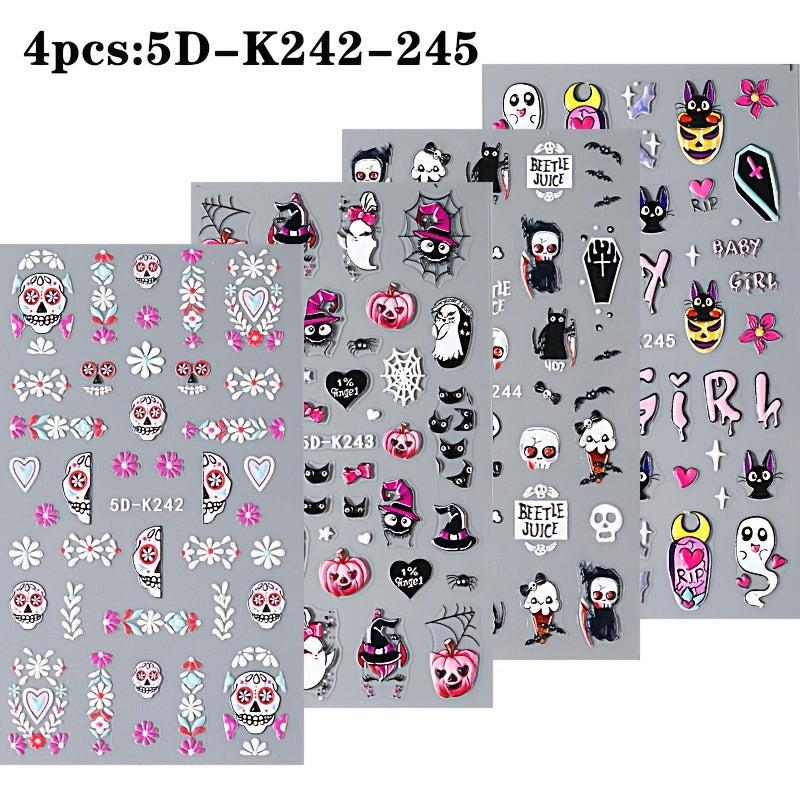 5D Halloween Nail Art Stickers Devil Horror Spider Web Blood Skull & More