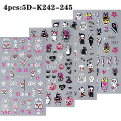 5D Halloween Nail Art Stickers Devil Horror Spider Web Blood Skull & More