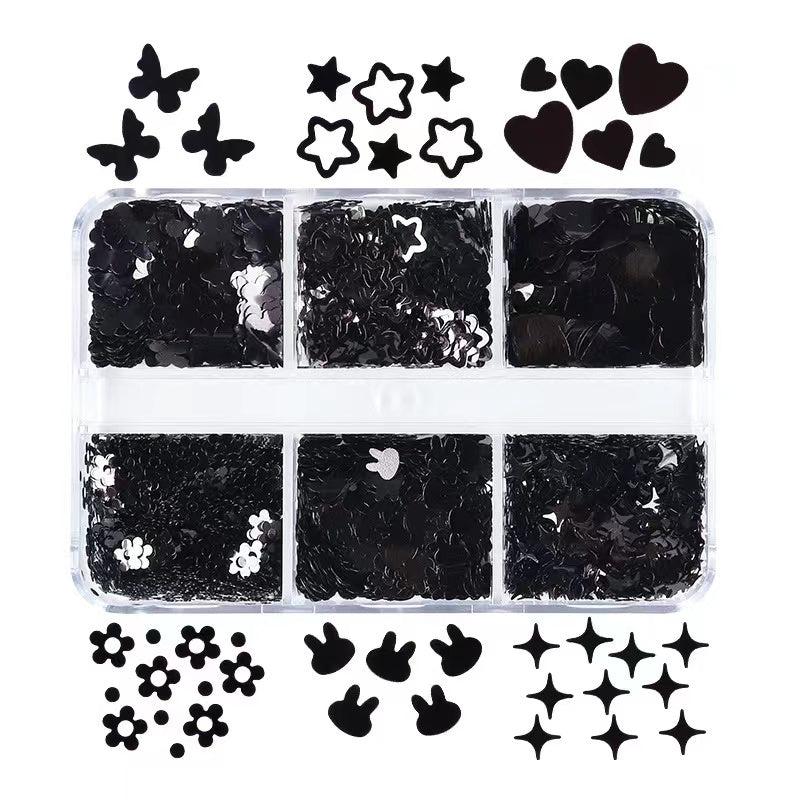 6 Grids Pink Nail Sequins Set Retro Charms Manicure Supplies