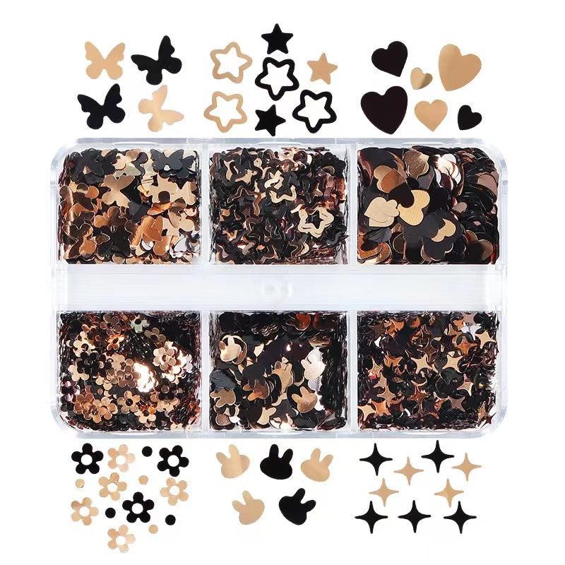 6 Grids Pink Nail Sequins Set Retro Charms Manicure Supplies