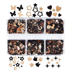 6 Grids Pink Nail Sequins Set Retro Charms Manicure Supplies