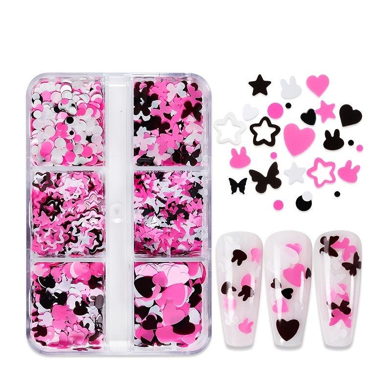 6 Grids Pink Nail Sequins Set Retro Charms Manicure Supplies