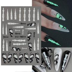 Halloween Nail Art Stickers Butterfly Skull Luminous 3D Glue Nail Stickers