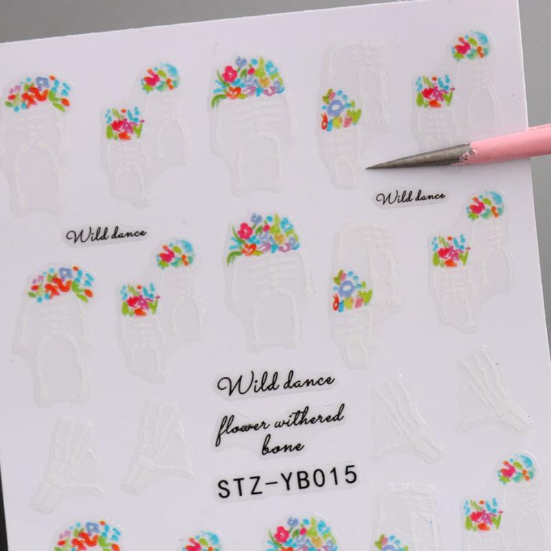 Halloween Nail Art Stickers Butterfly Skull Luminous 3D Glue Nail Stickers