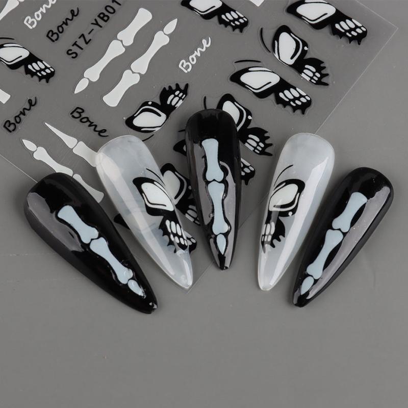 Halloween Nail Art Stickers Butterfly Skull Luminous 3D Glue Nail Stickers