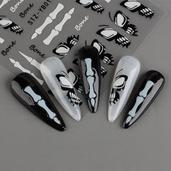 Halloween Nail Art Stickers Butterfly Skull Luminous 3D Glue Nail Stickers