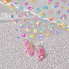 5D Embossed Nail Art Stickers with Pearls & Aurora Shell - DIY Nail Decor