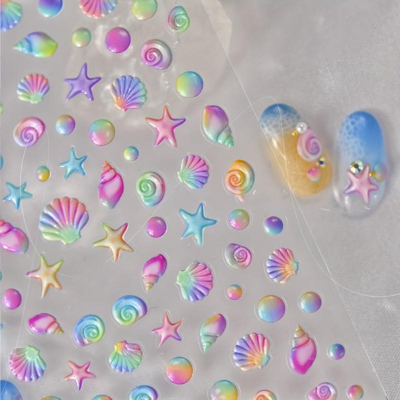 5D Embossed Nail Art Stickers with Pearls & Aurora Shell - DIY Nail Decor