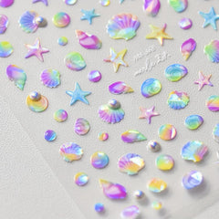 5D Embossed Nail Art Stickers with Pearls & Aurora Shell - DIY Nail Decor