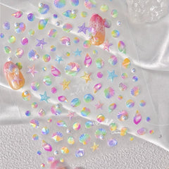 5D Embossed Nail Art Stickers with Pearls & Aurora Shell - DIY Nail Decor