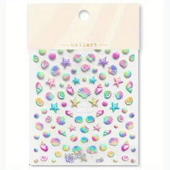 5D Embossed Nail Art Stickers with Pearls & Aurora Shell - DIY Nail Decor