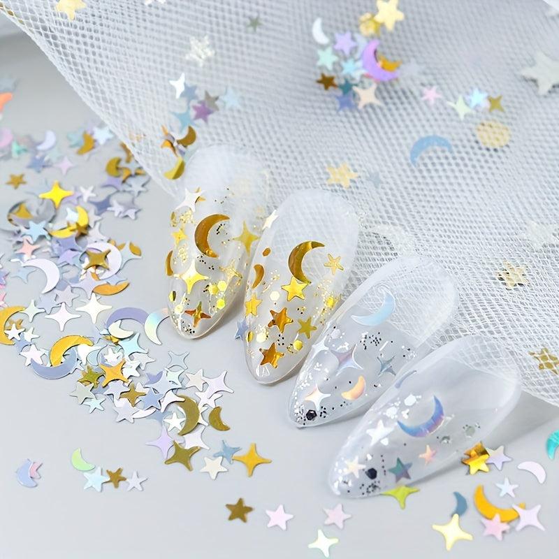 Moon Star Nail Glitter Sequins 3D Nail Art Decor Holographic Stars Moon Shape