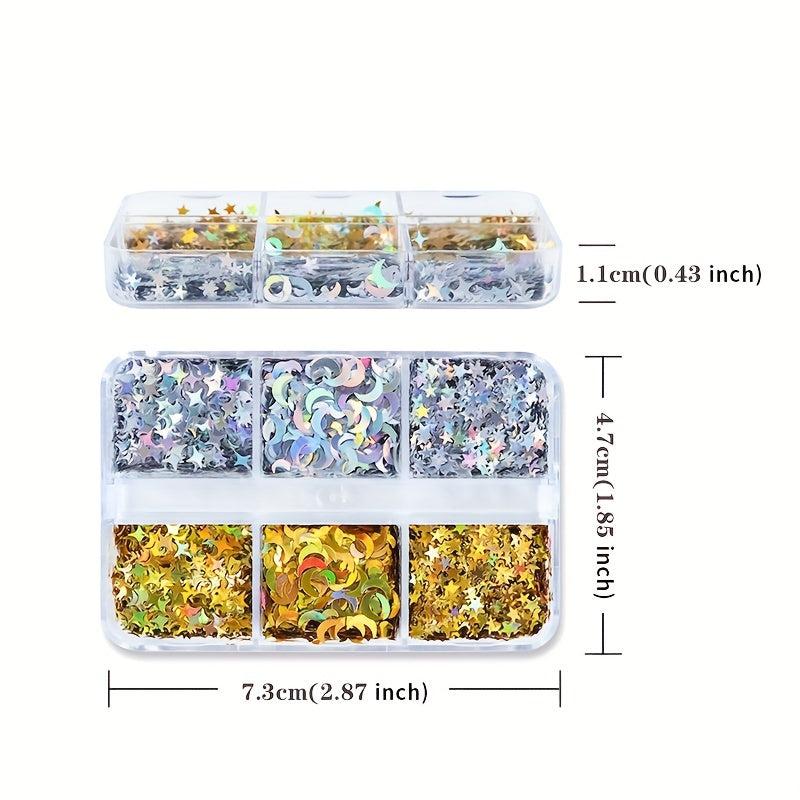 Moon Star Nail Glitter Sequins 3D Nail Art Decor Holographic Stars Moon Shape