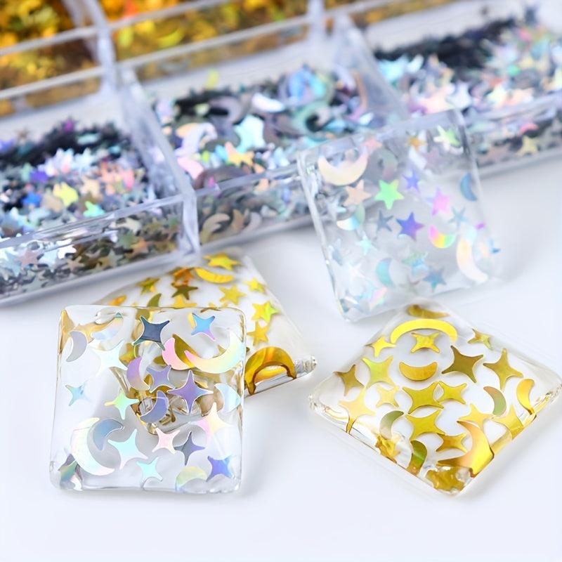 Moon Star Nail Glitter Sequins 3D Nail Art Decor Holographic Stars Moon Shape