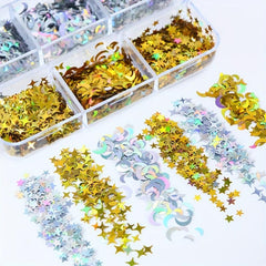 Moon Star Nail Glitter Sequins 3D Nail Art Decor Holographic Stars Moon Shape