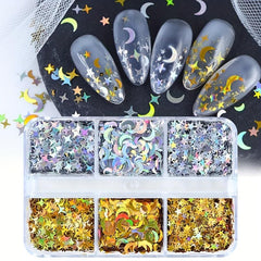 Moon Star Nail Glitter Sequins 3D Nail Art Decor Holographic Stars Moon Shape