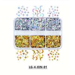 Moon Star Nail Glitter Sequins 3D Nail Art Decor Holographic Stars Moon Shape