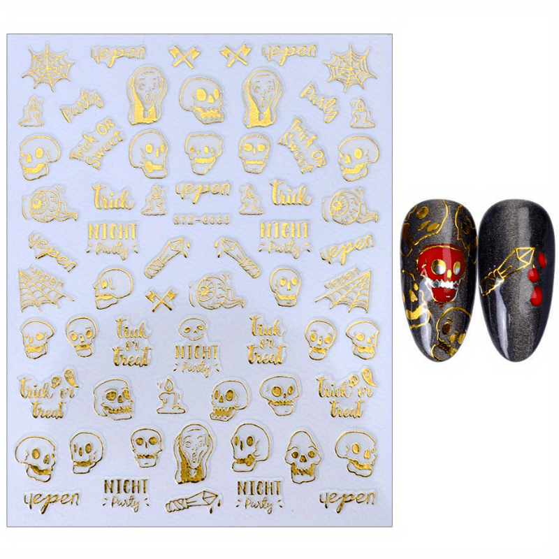 Halloween 3D Nail Stickers Decals Pumpkin Ghost Cross Nail Art Supplies