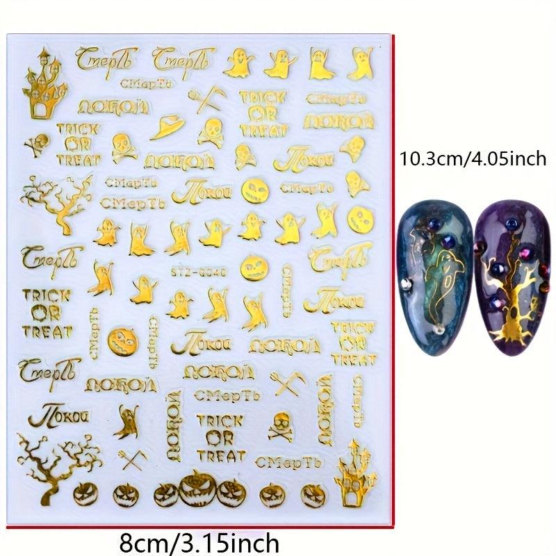 Halloween 3D Nail Stickers Decals Pumpkin Ghost Cross Nail Art Supplies