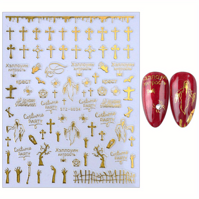 Halloween 3D Nail Stickers Decals Pumpkin Ghost Cross Nail Art Supplies