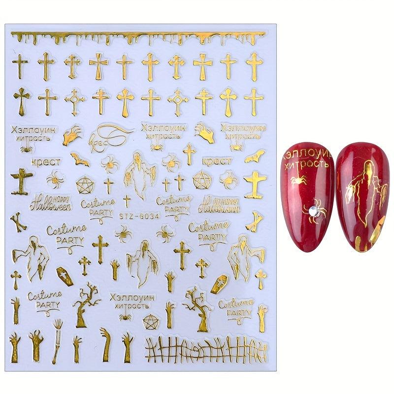 Halloween 3D Nail Stickers Decals Pumpkin Ghost Cross Nail Art Supplies