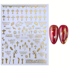 Halloween 3D Nail Stickers Decals Pumpkin Ghost Cross Nail Art Supplies