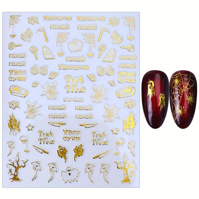 Halloween 3D Nail Stickers Decals Pumpkin Ghost Cross Nail Art Supplies