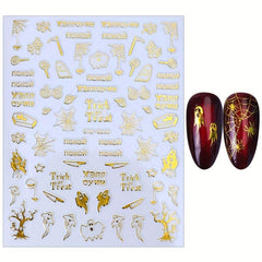 Halloween 3D Nail Stickers Decals Pumpkin Ghost Cross Nail Art Supplies