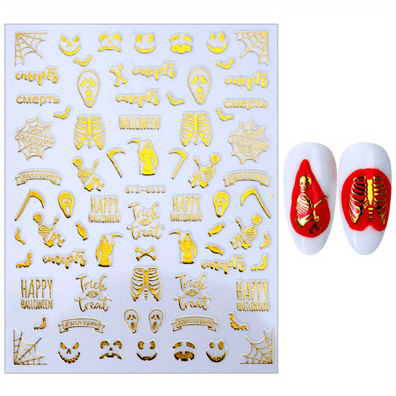 Halloween 3D Nail Stickers Decals Pumpkin Ghost Cross Nail Art Supplies