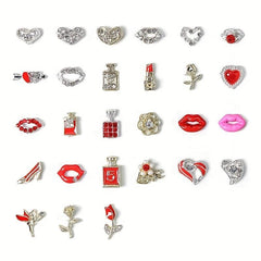 Romantic Rose Lips Nail Art 3D Nail Rhinestones DIY Manicure Decoration