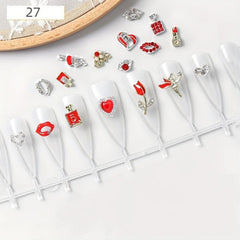 Romantic Rose Lips Nail Art 3D Nail Rhinestones DIY Manicure Decoration