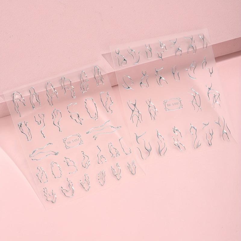 Irregular Line Nail Stickers 3D Self Adhesive Nail Decorations 2 Sheets