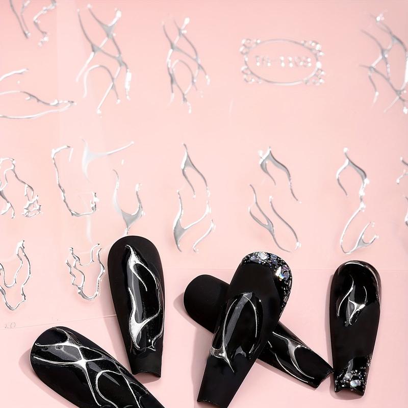 Irregular Line Nail Stickers 3D Self Adhesive Nail Decorations 2 Sheets