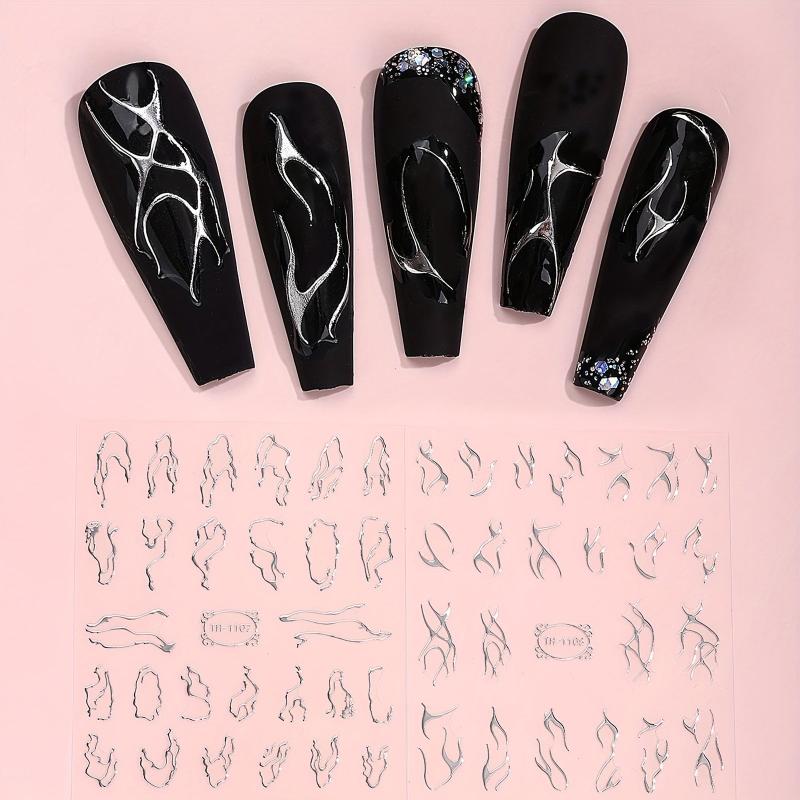 Irregular Line Nail Stickers 3D Self Adhesive Nail Decorations 2 Sheets