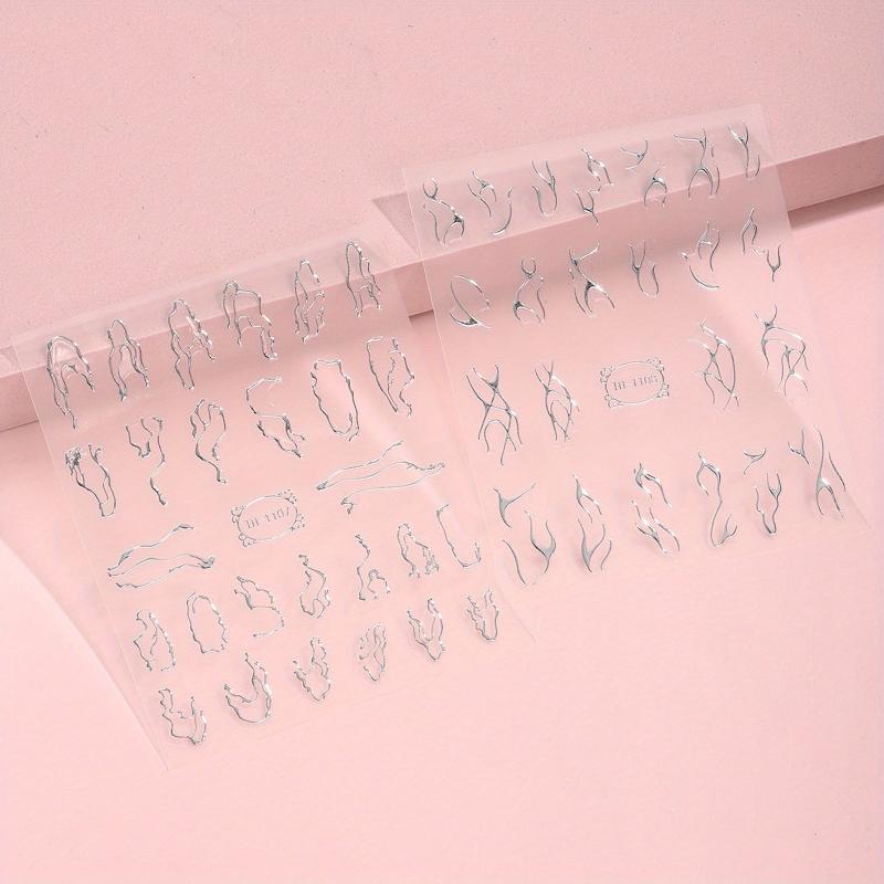 Irregular Line Nail Stickers 3D Self Adhesive Nail Decorations 2 Sheets