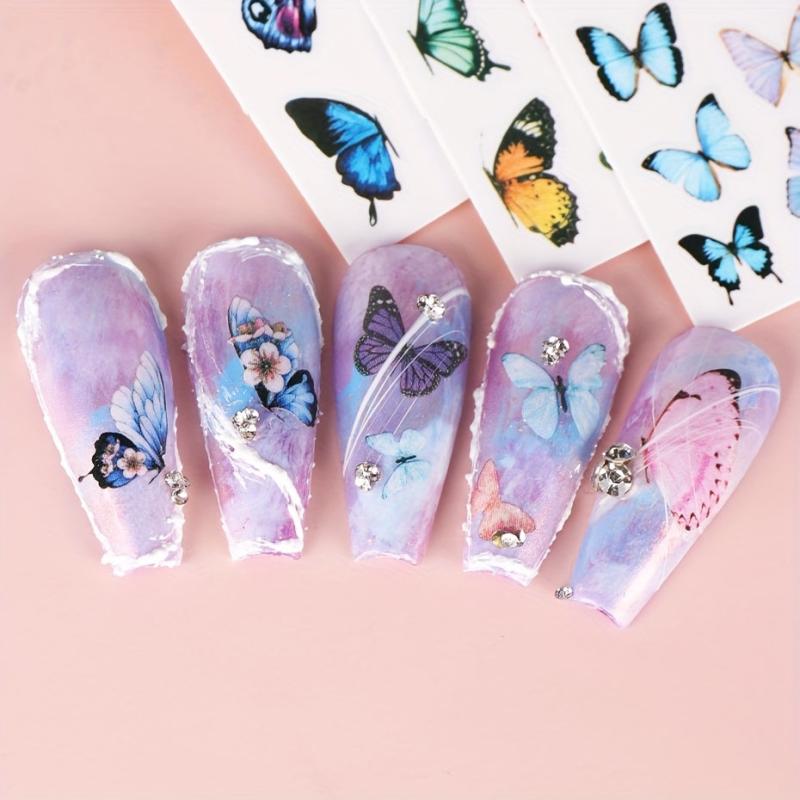 12 Butterfly Nail Art Stickers Self Adhesive Decals for DIY Manicure
