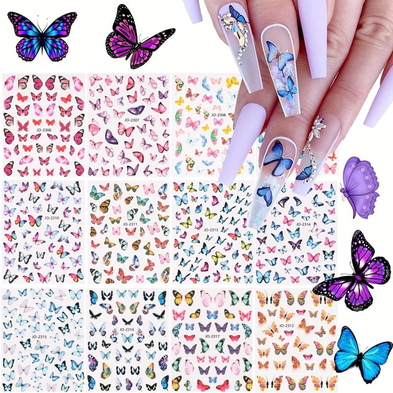 12 Butterfly Nail Art Stickers Self Adhesive Decals for DIY Manicure