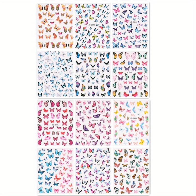 12 Butterfly Nail Art Stickers Self Adhesive Decals for DIY Manicure