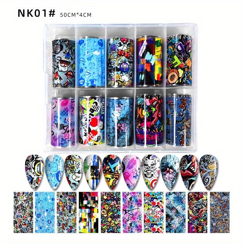 Y2K Nail Art Stickers Glitter Wrap Transfer Starry Sky Marbling DIY Nails