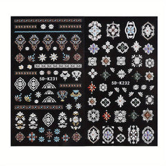 Boho Nail Stickers Floral Embossed Acrylic Relief Sliders and Manicure Decals