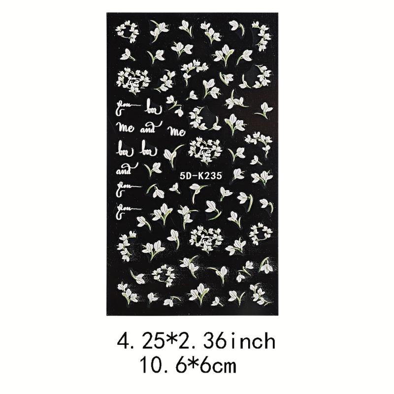 Boho Nail Stickers Floral Embossed Acrylic Relief Sliders and Manicure Decals