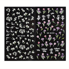 Boho Nail Stickers Floral Embossed Acrylic Relief Sliders and Manicure Decals