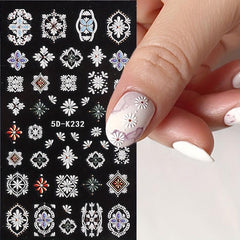 Boho Nail Stickers Floral Embossed Acrylic Relief Sliders and Manicure Decals