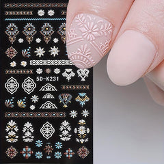 Boho Nail Stickers Floral Embossed Acrylic Relief Sliders and Manicure Decals