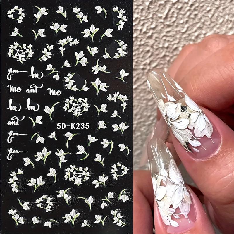 Boho Nail Stickers Floral Embossed Acrylic Relief Sliders and Manicure Decals