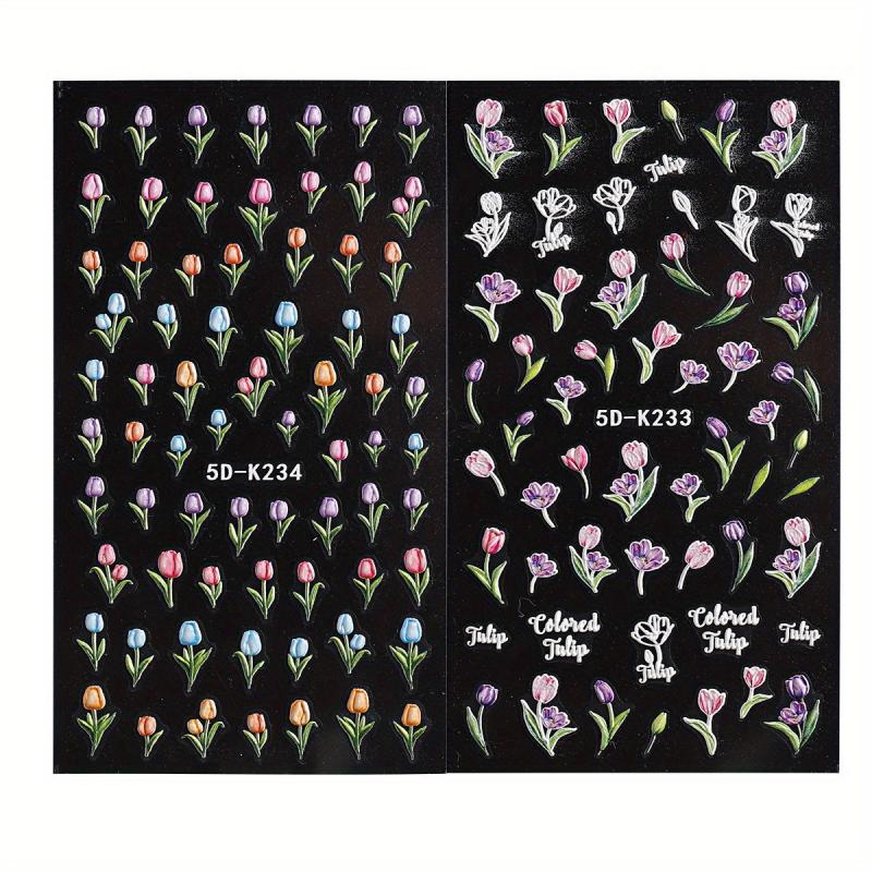 Boho Nail Stickers Floral Embossed Acrylic Relief Sliders and Manicure Decals