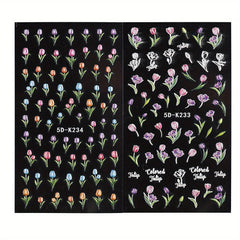 Boho Nail Stickers Floral Embossed Acrylic Relief Sliders and Manicure Decals