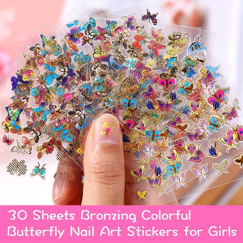 30 Sheets Butterfly Nail Art Stickers Self Adhesive French Tips Nail