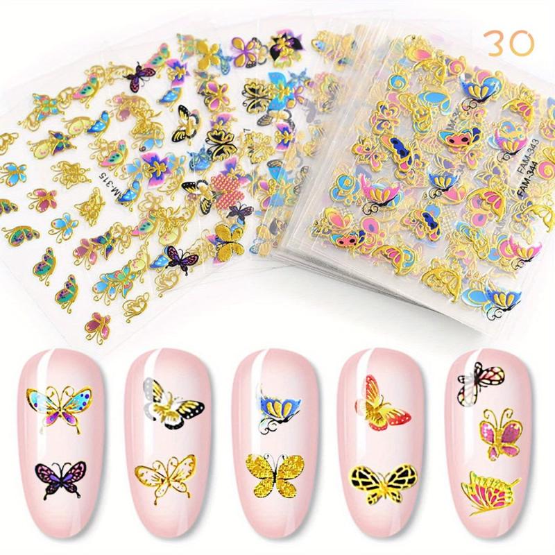 30 Sheets Butterfly Nail Art Stickers Self Adhesive French Tips Nail