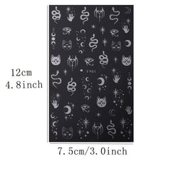 6Pcs Bronzing Nails Art Stickers Silver Star Moon Sun Cloud Snake Nail Decals